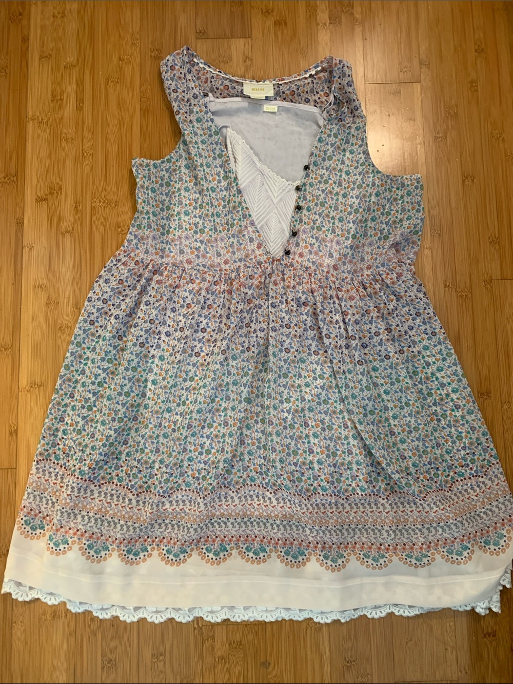 Maeve Floral Sleeveless Dress with Lace Hem